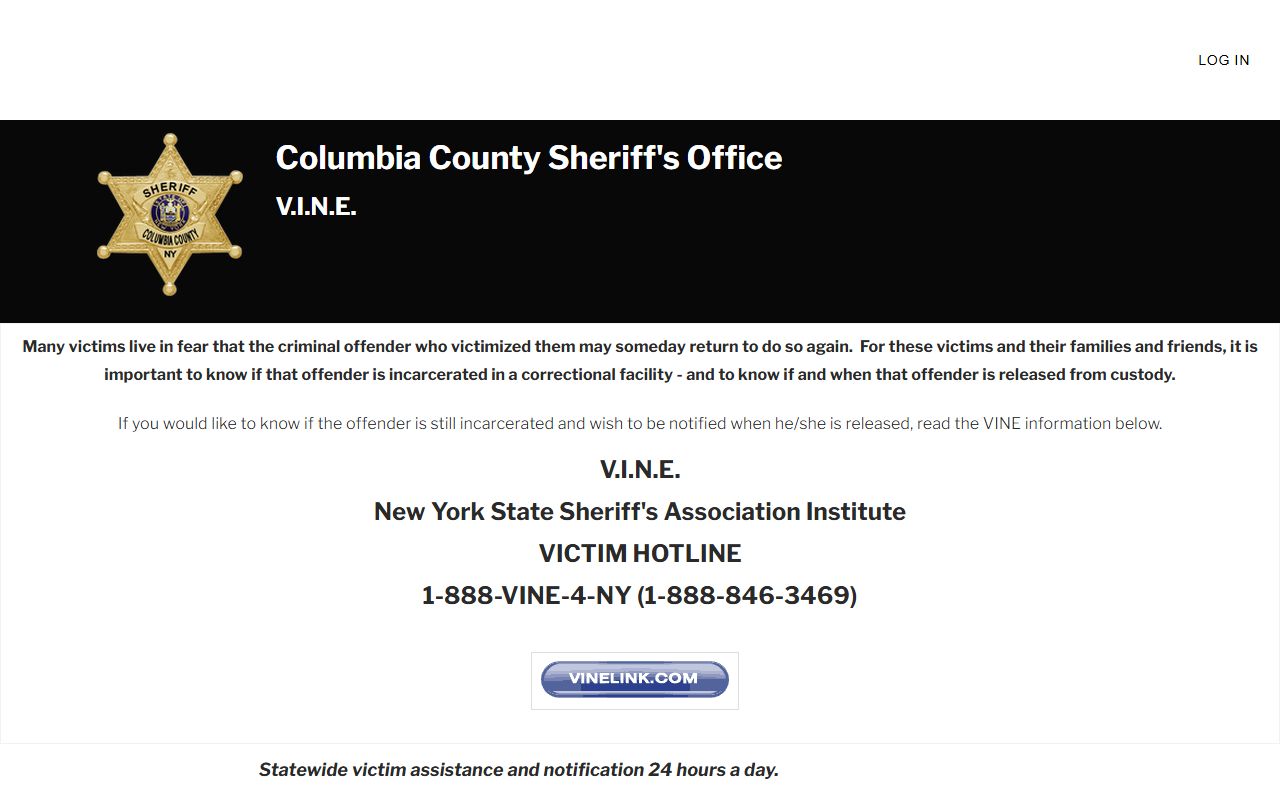 Columbia County inmate population VINE custody notification page